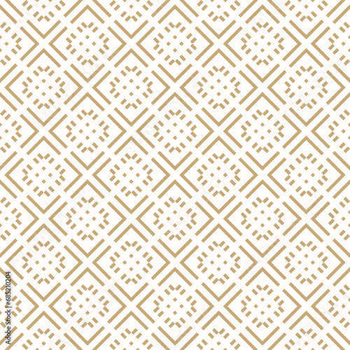 Luxury seamless vector pattern with gold and white ethnic floral ornaments. Stylish linear geometric elements. Simple abstract ornament background. Repeated design for decor, cover, wallpaper, print