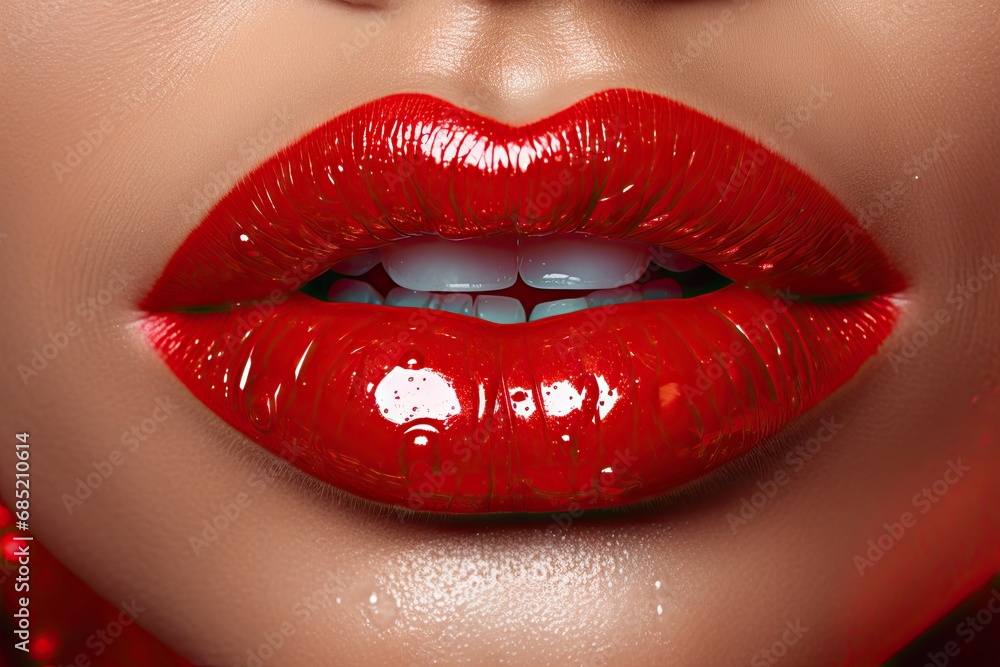 Passionate pout. Detailed close up of attractive lips enhanced with vibrant red lipstick achieving luxurious and glamorous appearance Passionate pout. Detailed close up of attractive lips enhanced with vibrant red lipstick achieving luxurious and glamorous appearance