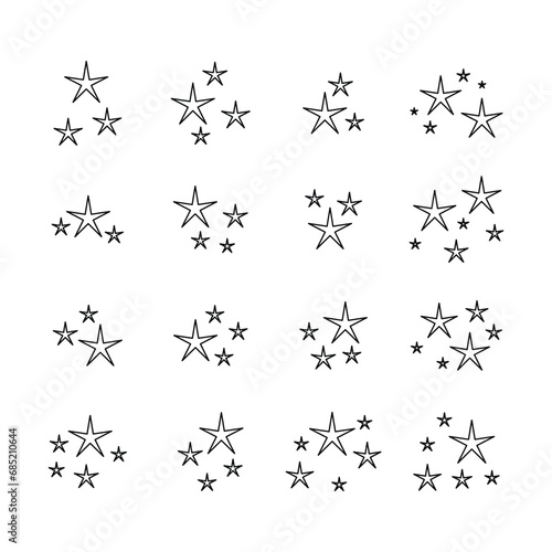 Stars line icons set. Starry night, falling star, firework, twinkle, glow, Clean shining.Sparkle line icons set, editable stroke isolated on white, linear vector outline illustration, symbol logo