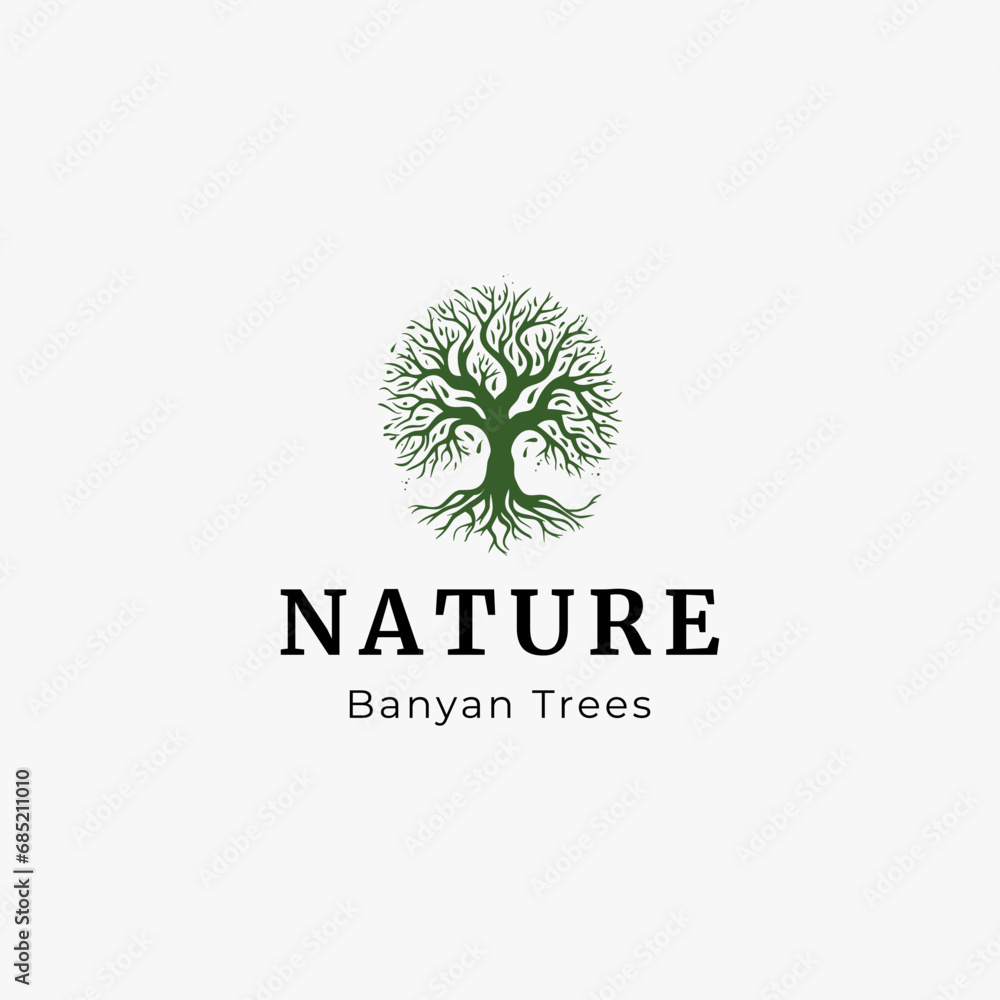 Abstract vibrant tree logo design, root vector - Tree of life logo