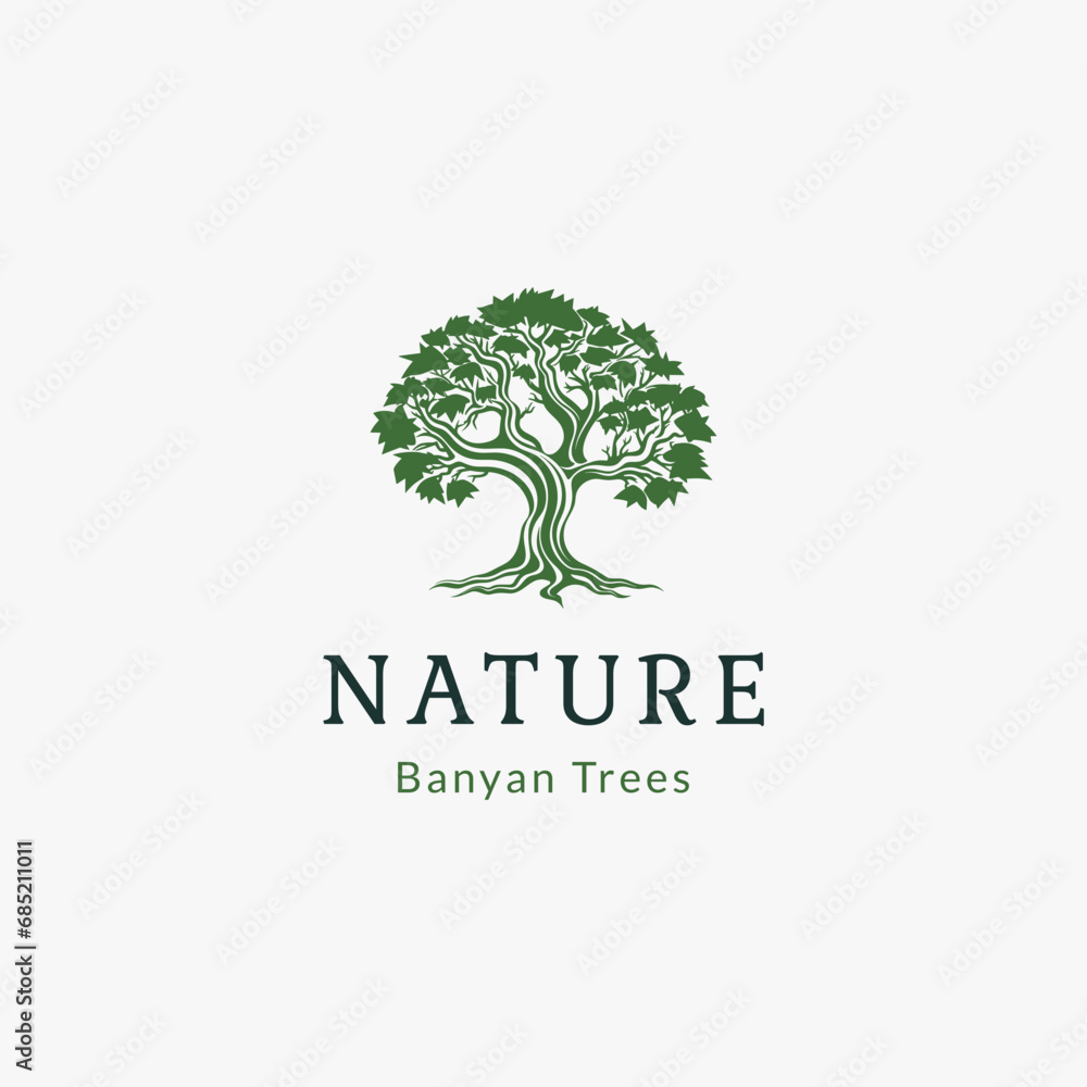 Abstract vibrant tree logo design, root vector - Tree of life logo