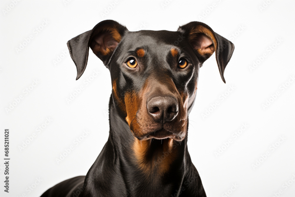 Dobermann dog close-up portrait on a white background. Dobermann dog close-up portrait on a white background.