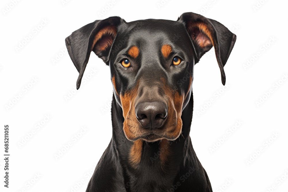 Dobermann dog close-up portrait on a white background. Dobermann dog close-up portrait on a white background.