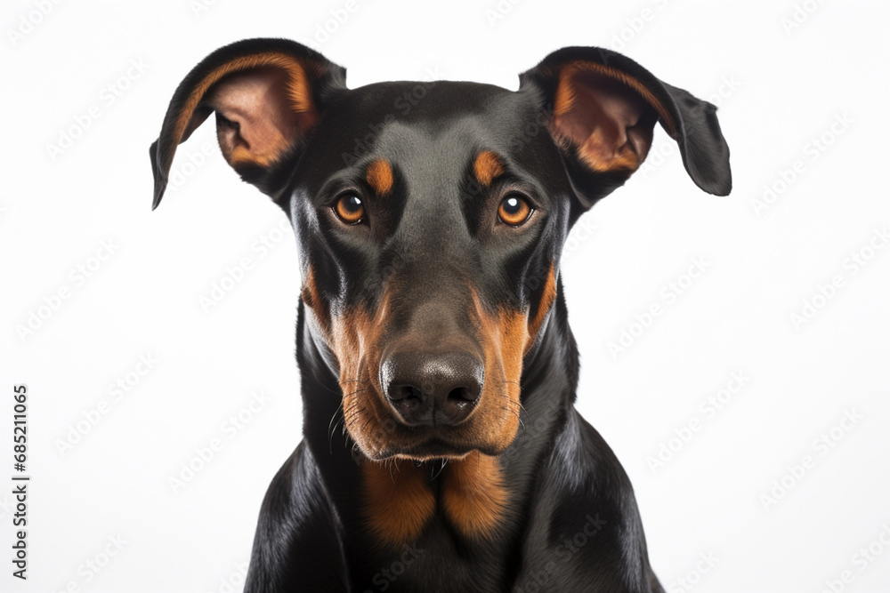Dobermann dog close-up portrait on a white background. Dobermann dog close-up portrait on a white background.