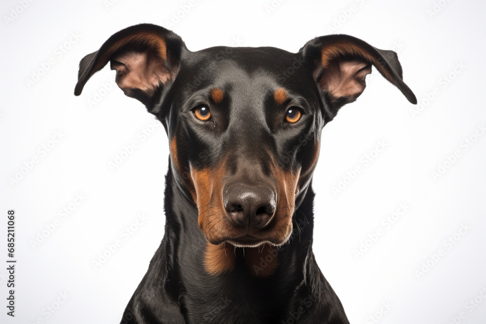 Dobermann dog close-up portrait on a white background. Dobermann dog close-up portrait on a white background.