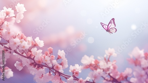 Beautiful flowers and a butterfly fluttering over flowers. © inkart