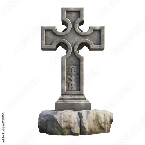 Old stone cross isolated over transparent background