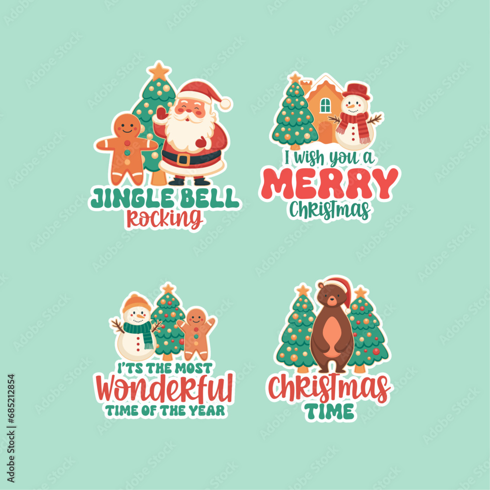 Christmas gingerbread, Santa and snowman badges, stickers set with quotes. Jingle bell rocking, I wish you a merry Christmas, It's the most wonderful time of the year, Christmas time,.
Christmas gingerbread, Santa and snowman badges, stickers set with quotes. Jingle bell rocking, I wish you a merry Christmas, It's the most wonderful time of the year, Christmas time,.