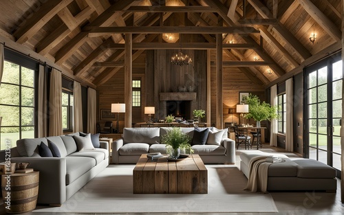 A rustic barn converted into a stylish living space.