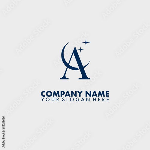 Simple Minimalist lunar and letter A Logo Design Vector