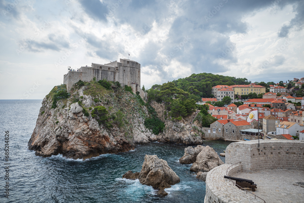 View to the Dubrovnik Old Town over the Adriatic sea after the storm