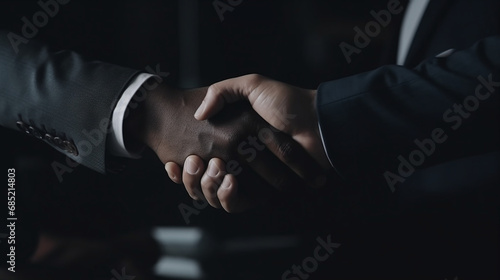 Close Up of Business Handshake in Dimly Lit Room Professional Agreement Corporate Partnership Trust Concept