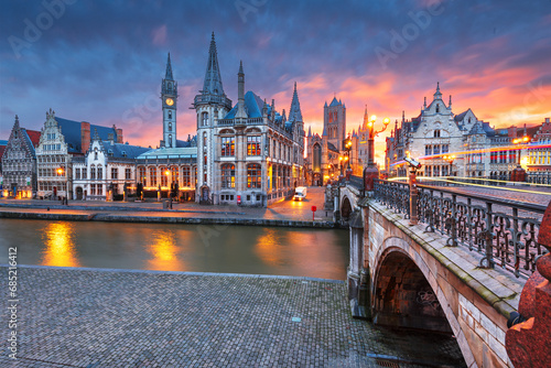 Ghent, Belgium old town cityscape from the Graslei