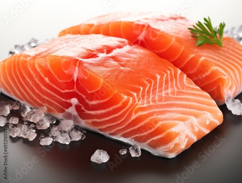 Pieces of fresh raw salmon.