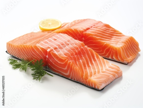 Pieces of fresh raw salmon.