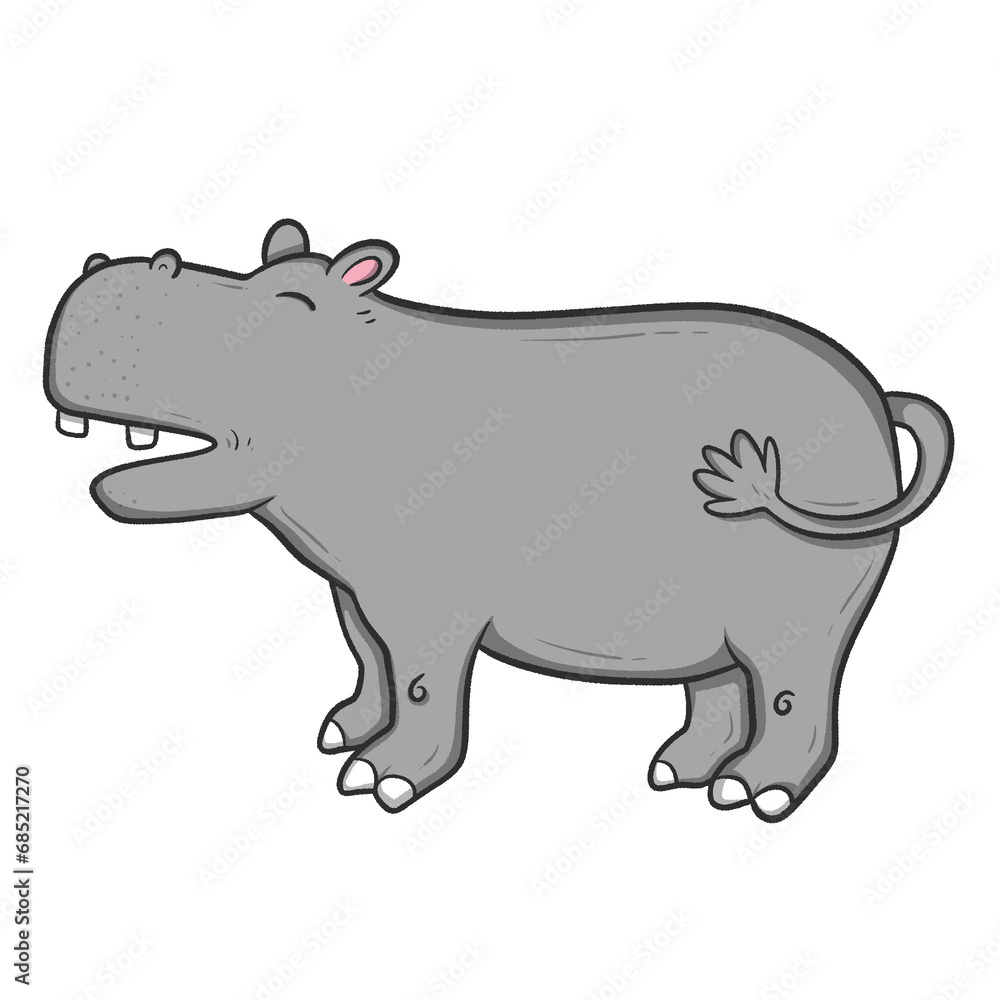 Cartoon illustration of a happy hippopotamus standing and waving Cartoon illustration of a happy hippopotamus standing and waving
