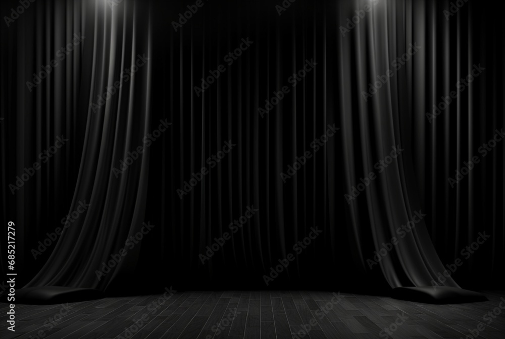 black curtain background with light for stage view. generative ai - obrazy, fototapety, plakaty 