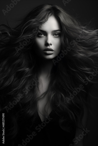 A black and white photo of a very long haired woman © Davidoff