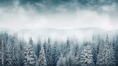 A winter wonderland featuring snow-covered pine trees in a forest creating a serene and minimalist snowy landscape AI generated illustration