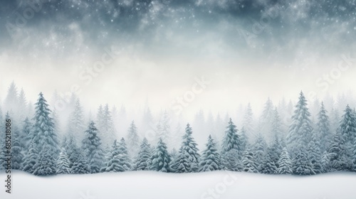 A winter wonderland featuring snow-covered pine trees in a forest creating a serene and minimalist snowy landscape AI generated illustration © ArtStage