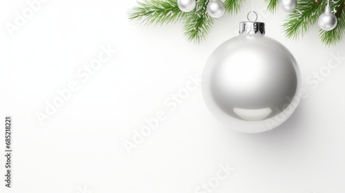 All white background with a minimalist silver bauble flat lay AI generated illustration