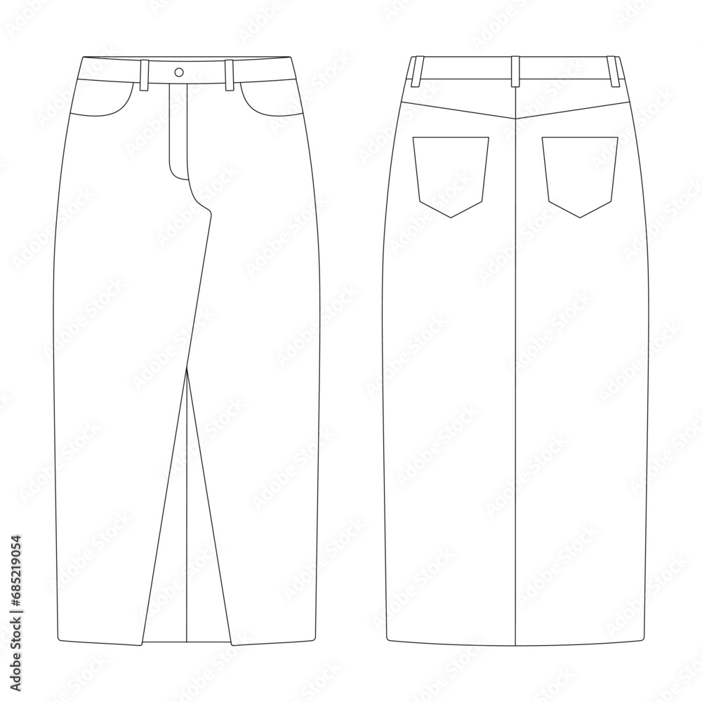 template slim skirt with slit vector illustration flat design outline clothing collection template slim skirt with slit vector illustration flat design outline clothing collection