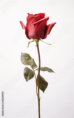 Single dried red roses isolated on a white background