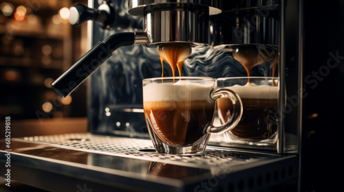 Espresso machine making fresh coffee photo