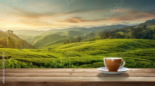 background organic tea drink farm illustration fresh green, mountain field, landscape nature background organic tea drink farm