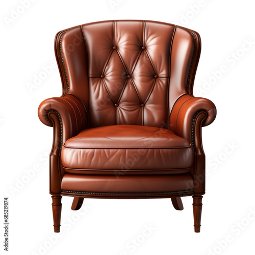 Armchair home furniture isolated on white transparent, living room comfortable leather seat PNG