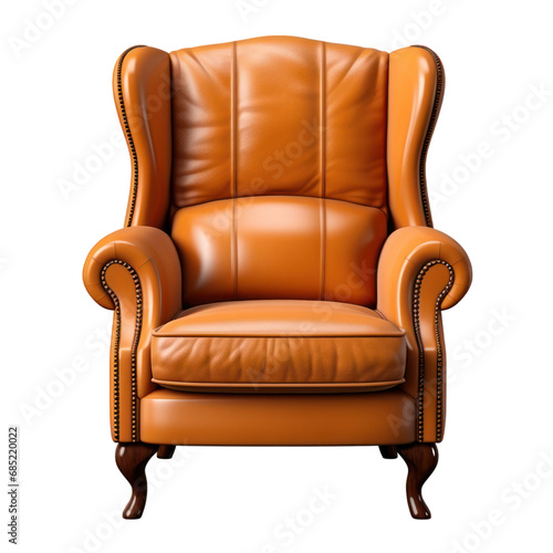 Armchair home furniture isolated on white transparent, living room comfortable leather seat PNG © Rawf8