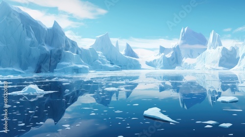 Majestic icebergs glistening in a polar landscape portraying the pristine beauty and minimalism of icy terrains  AI generated illustration © ArtStage