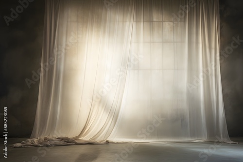 Sunlight Peeking Through Rustic Textured Curtain Hanging in Front of Window with Arafed Pattern Generative AI