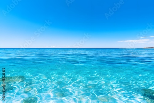 Serene Seascape with a Distant Boat on a Clear Blue Ocean - Tranquil and Relaxing Nature Scene Generative AI