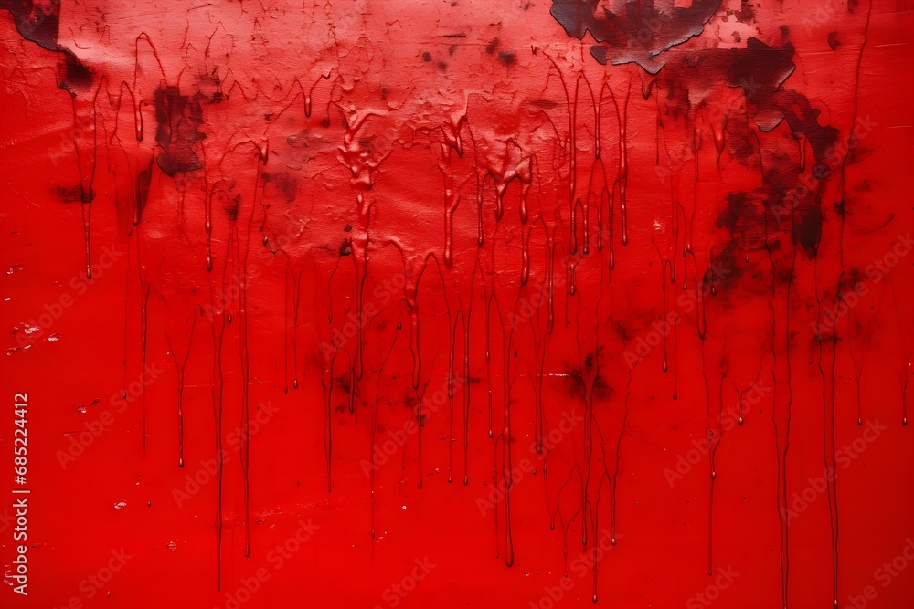 Horror Scene Blood Dripping Down Red Wall in Creepy Background Generative AI