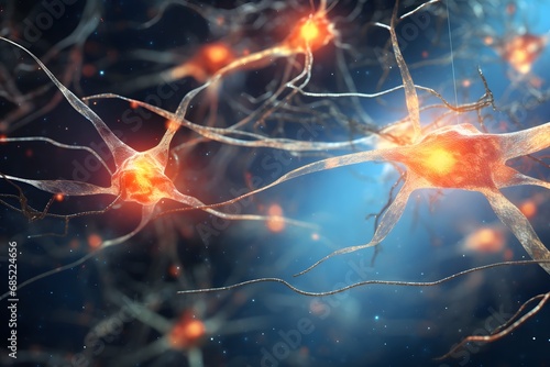 Vibrant Neuronal Connections Illuminated by Bright Light in Close-Up View for Neuroscience and Medical Concepts Generative AI