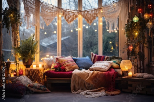 Boho-Chic Christmas Spirit - Bohemian-style Christmas setting with a vibrant, eclectic mix of colorful decorations - AI Generated © Arthur