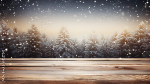 Empty wooden table with christmas theme in background © Alin