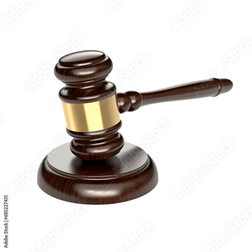 Gavel hammer of justice isolated on transparent background