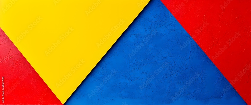 Vibrant Red and Blue Wall with Bold Yellow Triangle - Colorful Geometric Background for Design Projects Generative AI Vibrant Red and Blue Wall with Bold Yellow Triangle - Colorful Geometric Background for Design Projects Generative AI