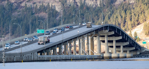 Traffic driving across Bridge over Okanagan Lake, Kelowna, British Columbia, Canada photo