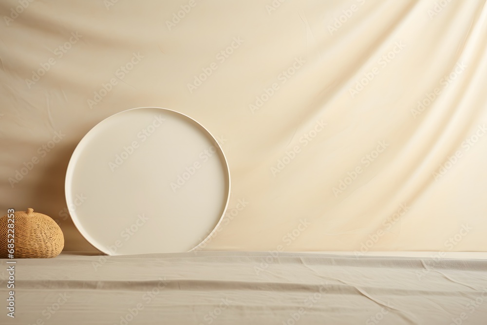 Minimalist Fall Decor White Plate and Small Pumpkin on Bed Generative AI