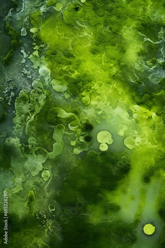 Serene Landscape of a Tranquil Lake with Lush Green Algae Covering the Surface Generative AI