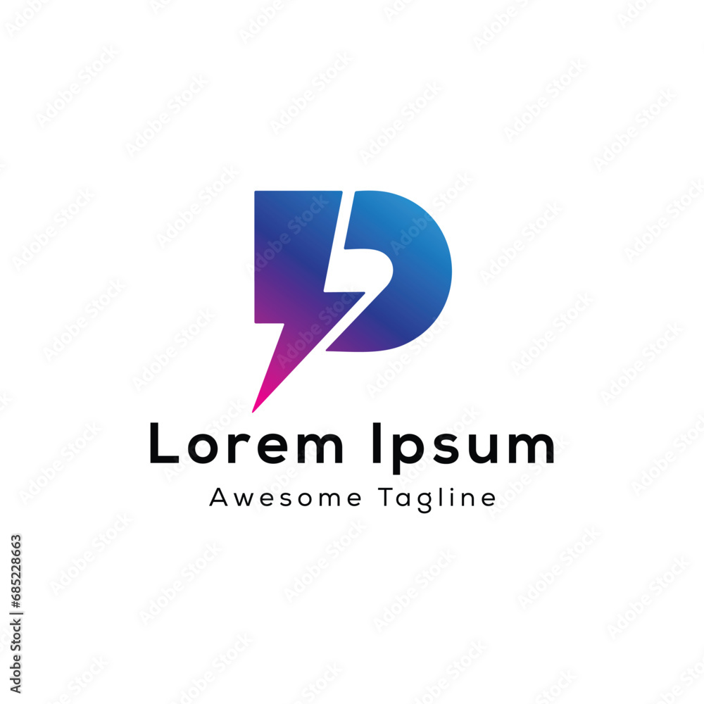 D With Electric Spark letter initial creative logo design D With Electric Spark letter initial creative logo design