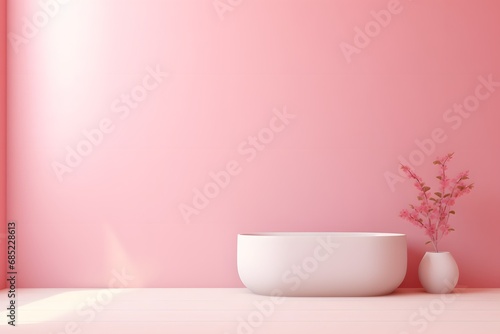 Minimalist Home Decor White Bowl and Vase on Soft Pink Wall for Modern Interior Design Inspiration Generative AI