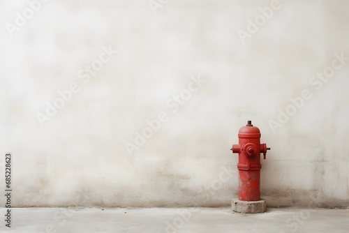 Vibrant Red Fire Hydrant Standing Out Against Clean White Wall in Urban Setting Generative AI photo
