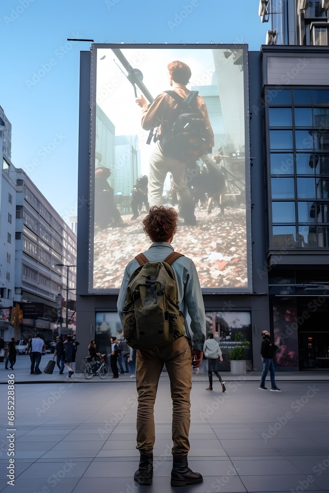 Businessman presenting digital image on large screen to colleagues in modern office setting Generative AI Businessman presenting digital image on large screen to colleagues in modern office setting Generative AI
