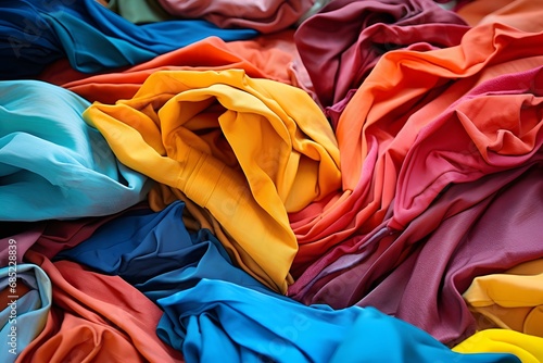 Vibrant Array of Colorful Shirts Piled High on Table for Fashion or Retail Concept Generative AI