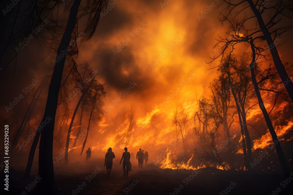 Hiking through a Forest as Distant Flames Illuminate the Sky with a Fiery Glow Generative AI Hiking through a Forest as Distant Flames Illuminate the Sky with a Fiery Glow Generative AI