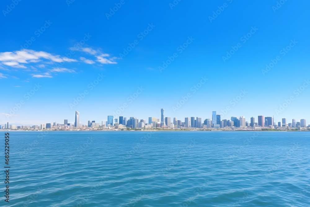 Boat in the Foreground of a City Skyline Viewed from the Water at Dusk Generative AI Boat in the Foreground of a City Skyline Viewed from the Water at Dusk Generative AI